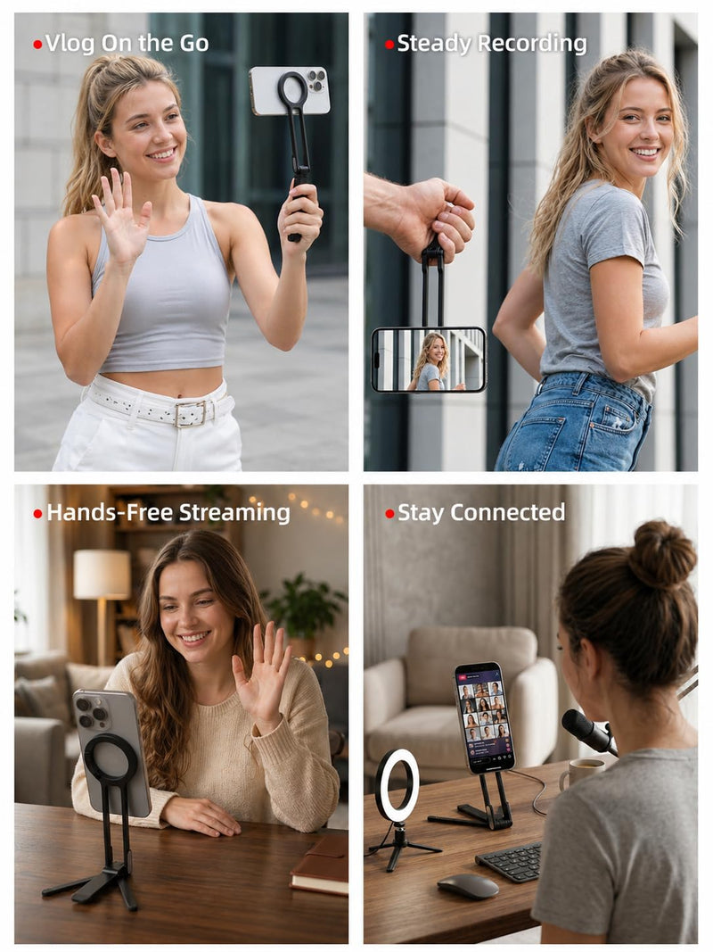 Mini Pocket Magnetic Phone Tripod – Aluminium Foldable Stand with Strong Magnet, Maglock Smartphone Tripod Compatible with iPhone 17 16 15 14 13 12 Series, Black