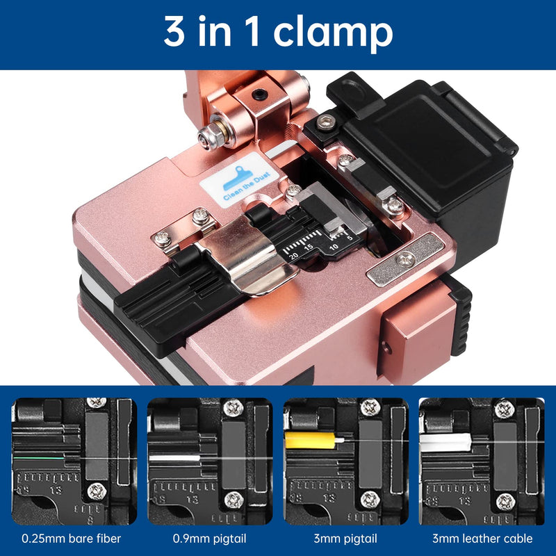 Optical Fiber Cleaver Stripping Cutter Tool X2 Cleaves High Precision Fiber Optic Cleaver Optical Fiber Cable Cutting Tool with Bag(Rose Gold) Rose Gold