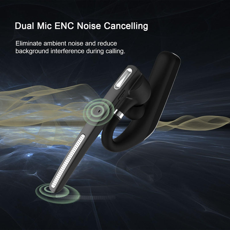 Bluetooth Headset, Wireless V5.4 Bluetooth Earpiece with Dual Noise Cancellation Mic with iPhone and Android, 110H Talktime Hands-Free Headphone for Trucker/Business/Office (Black) Black