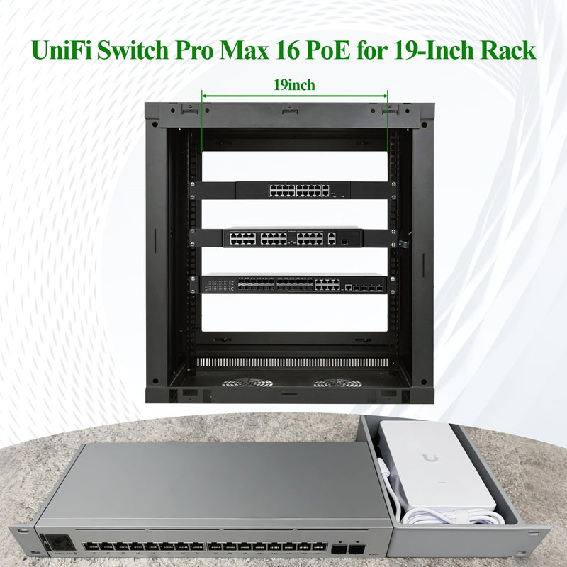Rack Mount for UniFi Switch Pro Max 16 PoE, 19-Inch Server Rack Shelf, 1U Secure Network Switch Mount with Enhanced Airflow