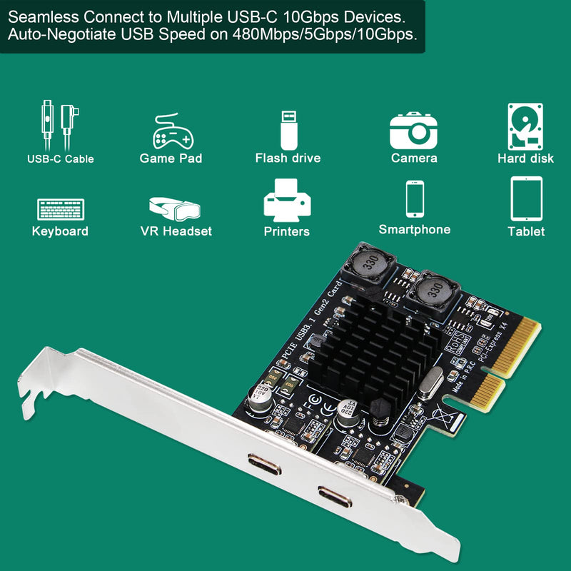 2X 10Gbps Max Speed USB-C Ports PCIE USB 3.1 GEN 2 Expansion Card for Windows, MAC OS and Linux PCs, Built in FebSmart Self-Powered Technology, No Need Additional Power Supply (FS-C2-Pro) FS-C2-Pro