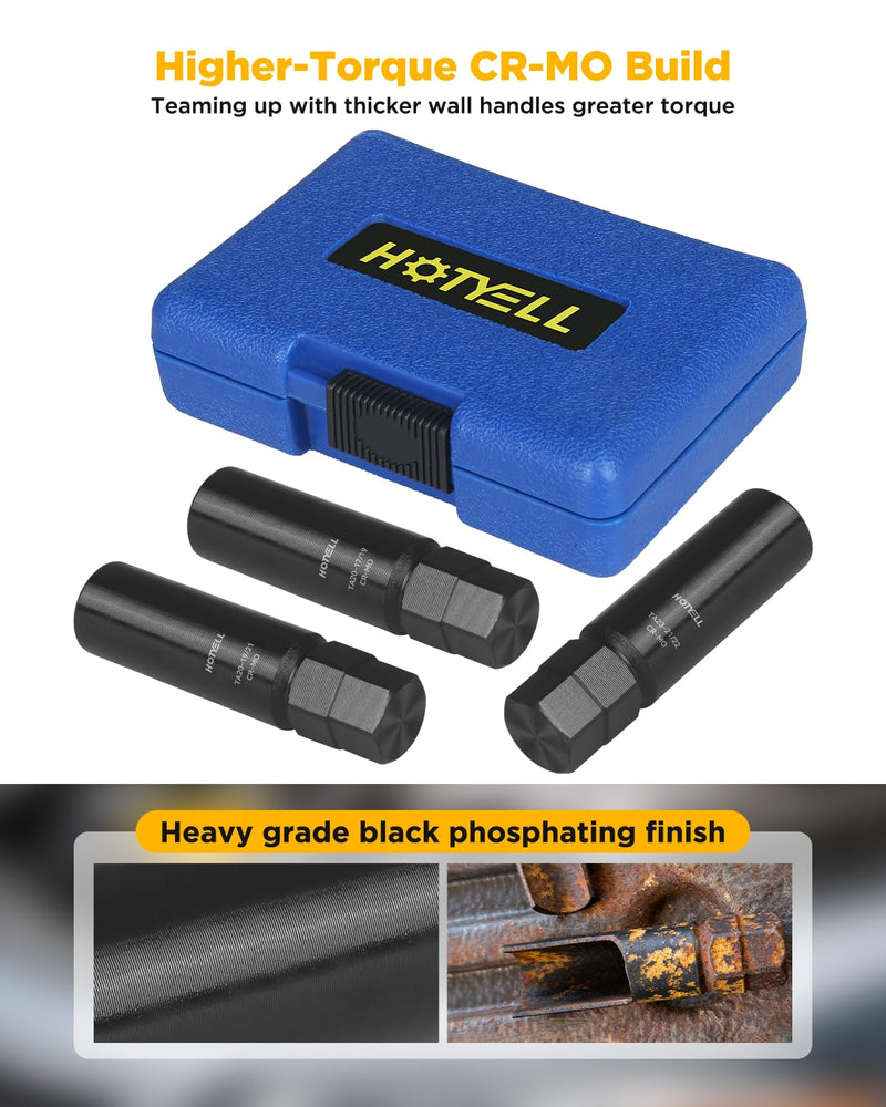 10 Spline Lug Nut Key, Thicker Wall 10-Spline Lug Nut Socket Set, Break-Resistant Wheel Lugnut Removal Tool for Aftermarket Locking Lug Nuts, Compatible with Bimecc Lug Nuts (3 Piece Set) 3 Piece Set