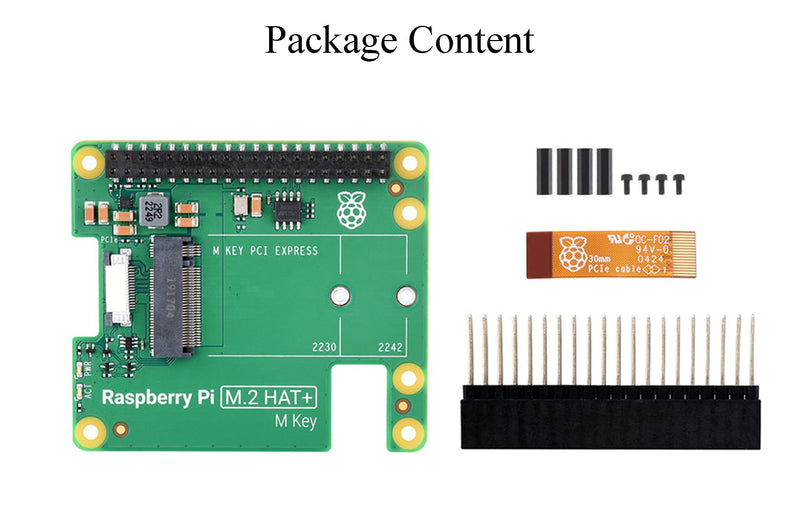 Official Pi PCIe to M.2 HAT for Raspberry Pi 5, HAT + Standard, Supports NVMe Protocol M.2 Solid State Drive 2230/2242 High-Speed Reading/Writing