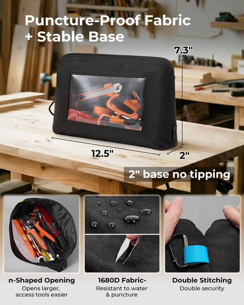 Foxrino Clear Tool Pouch, Heavy Duty Small Tool Bag with Zipper, Canvas Tool Pouch Organizer Bags for Men for Workshop, Contractors, Electricians, Perfect Gifts for Him Dad Father Day, 6 Pack