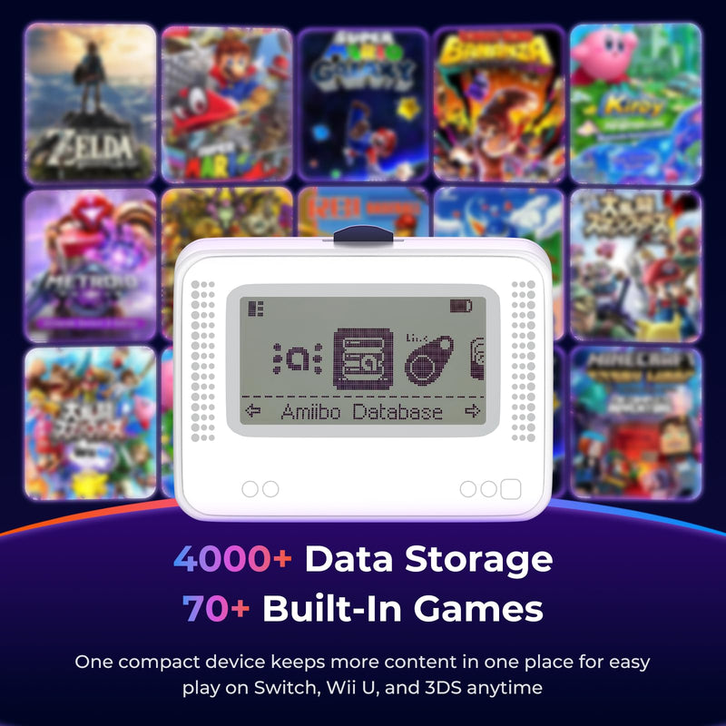 Allmiibo Ultra NFC Emulator with 4000+ Built-in Files for Nintendo Switch | Unlimited Scans, 1.2-in LCD, Auto UID Regeneration, USB-C Charging, Works with Wii U and 3DS White