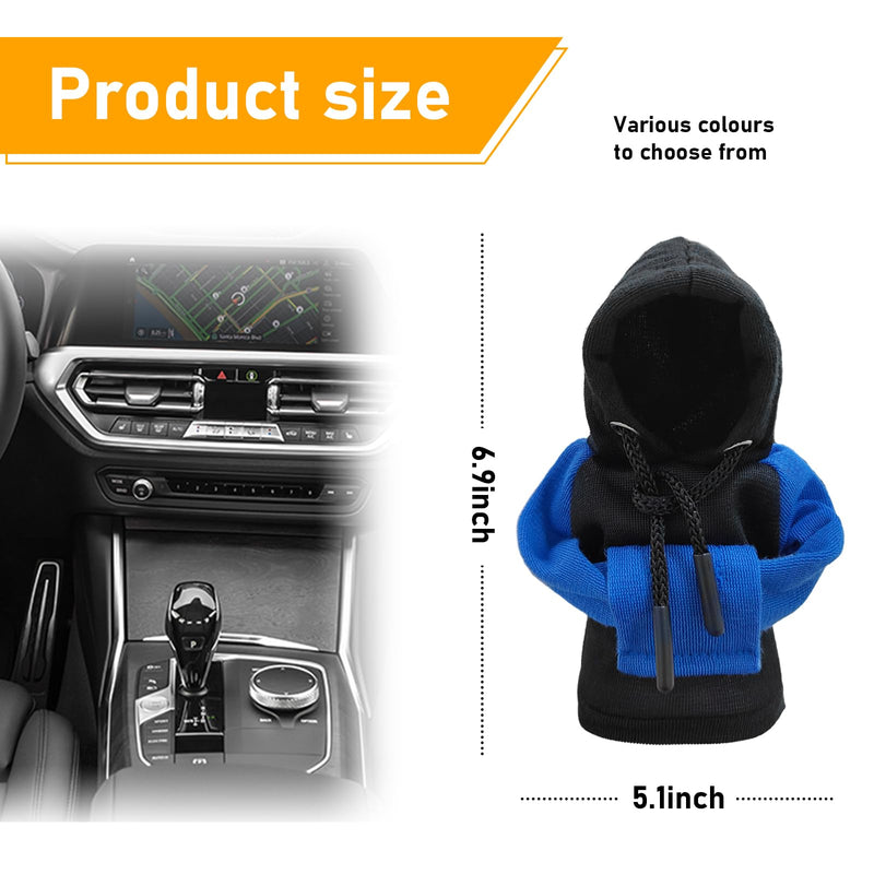 Car Gear Shift Cover, Fashionable Hoodie Car Shift Knobs, Novelty Mini Auto Gearshift Decor Sweater Shirt, Universal Car Accessories for Winter Warm Knob Cover (Blue & Black) Blue & Black