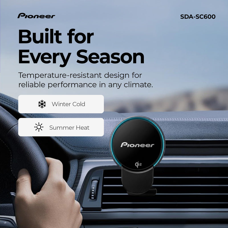 Pioneer Qi2 MagSafe Wireless Car Charger and Phone Mount | MagSafe Compatible, Air Vent Mount, Cooling Fan, RGB Illumination, Includes Metal Ring MagSafe Wireless Charger with Fan