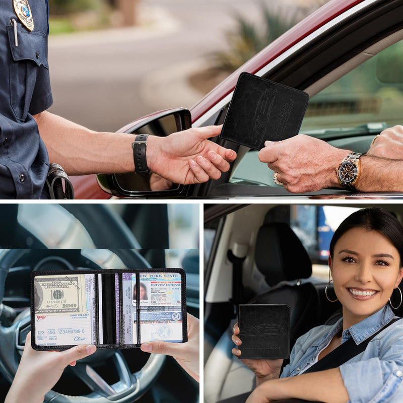 2-Pack Car Registration and Insurance Holder for Women Men, Glove Box Paperwork Organizer with Magnetic Buckle for Easy Access and Protect Documents and Various Cards in Vehicle, Black