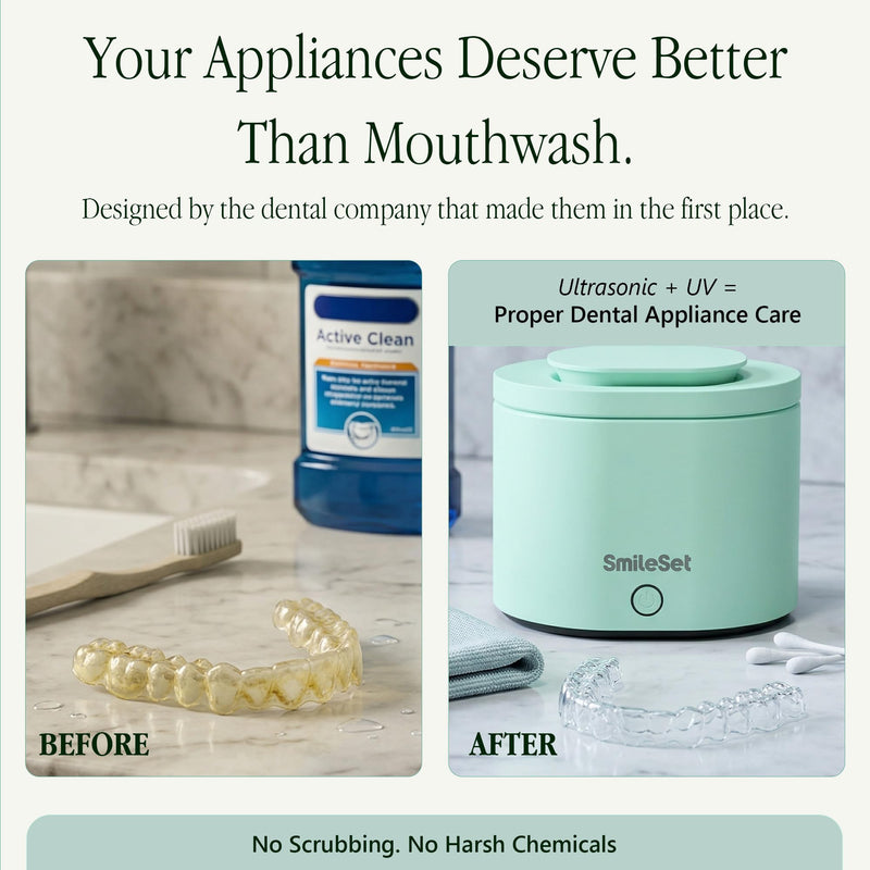 Premium 42000 Hz Ultrasonic Cleaner 200 ml with Sanitizer for Clear Aligners, Retainers, Mouthguards, Dentures, & Night Guards – Deep Cleaning Dental Appliance Cleaner - White