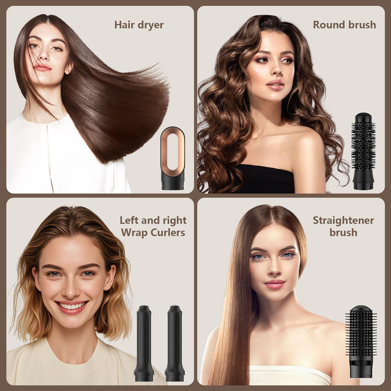 Hair Dryer Brush, 5 in 1 Hot Air Brush, 1000W Multi-Functional Hot Brushes with Detachable Heads for Hair Styling for Curling, Straightening, Drying, (A Heat-Resistant Glove)