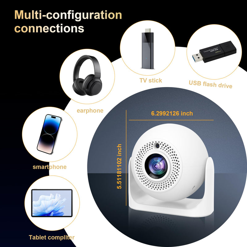 JY360 Video Projector - 200 ANSI,1080P, WiFi & Bluetooth! This Mini Portable Projector with Android 13 Features Auto Keystone, Autofocus & 180° Rotation