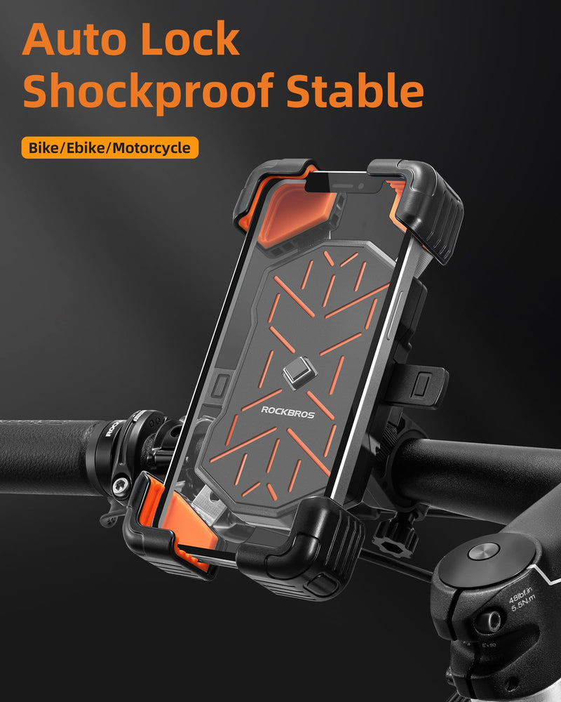 ROCKBROS Bike Phone Holder Mount for 4.5''-7.1'' Phones, Quick Release Handlebar Clamp, 360 Rotatable Motorcycle Mount Handlebar Mount Black