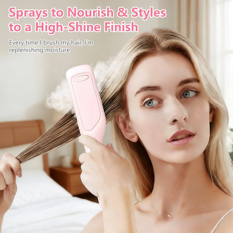 3-in-1 Steam&Essential Oil Hair Straightener Brush,30s Fast Heating | 3-Level Adjustable Temp Straightening Brush,Corded Portable Anti-Scald Hair Curler,Hot Comb for Travel,Gift for Mom,Friend