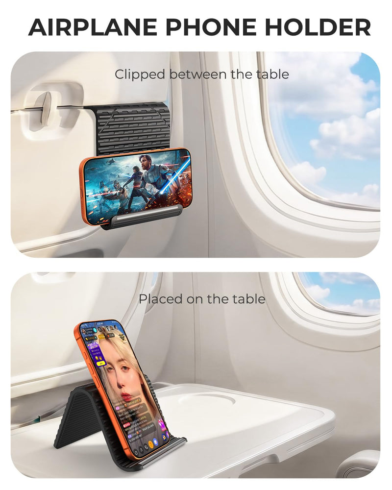 2026 Airplane Phone Holder, Flexible Silicone Portable Phone Stand | Foldable for Desk Bed Office, Travel Essentials Hands Free Mount for iPhone Tablet Laptop,Anti-Slip & Scratch-Resistant Black