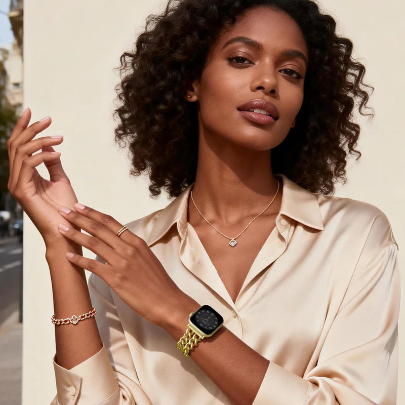 DaQin Gold Band Compatible with Apple Watch Bands for Women 40mm 42mm 38mm 41mm 44mm 45mm 46mm, Adjustable Metal Chain Link Bracelet Accessories for iWatch Band Series 11 10 9 8 7 6 5 4 3 2 1(No Case) 38mm/40mm/41mm/42mm(series 11 10)