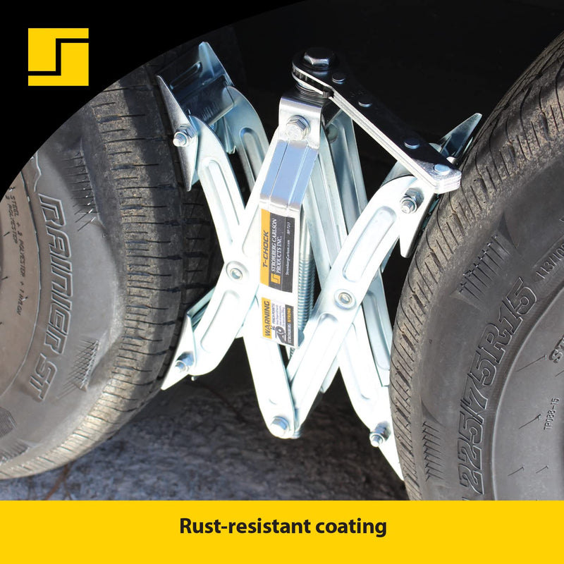 Stromberg Carlson JBP-T217.2 Tandem Axle T-Chock - Heavy Duty RV Wheel Chocks & Tire Stabilizers - Camper Wheel Chock Scissor Stabilizers for RVs, Trailers, and Campers- Fits Tires 2"-17" Apart 2-Pack