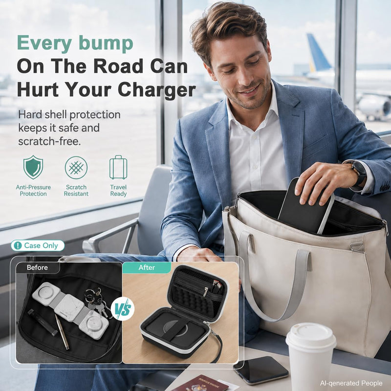 Hard Travel Case for Iseyyox for RTOPS for QUZUDN 3 in 1 Wireless Charger | for Ucomx,for SMILE Foldable Charger Station,Hard Shell,Padded Interior,Mesh Pocket,Elastic Strap,Wrist Strap Case Only Black