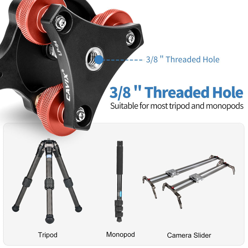 Camera Leveler Tripod Leveling Base Tri-Wheel Head for Macro Photography Aluminum w Bubble Level 3 Axis Level with +/-5 Degree Precision Adjustment for DSLR Camera Rotator Panoramic Head LP-64