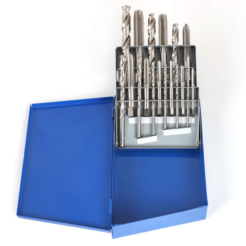 COMOWARE Drill and Tap Sets, HSS Jobber Length Drill Bits with Metal Indexed Case | 18-Piece, 6-32 to 1/2"-13 Tap Sizes UNC 18Pcs
