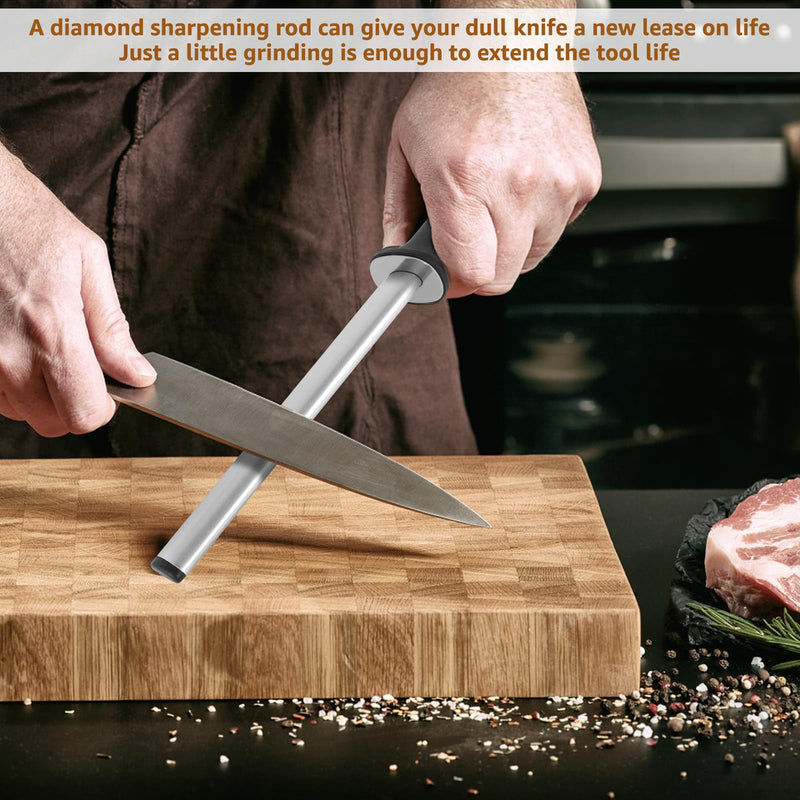 3 PCS 12 Inch Diamond Honing Steel, Diamond Sharpening Rod Knife 1000 Grit Sharpener Rod with Hanging Holes for Kitchen Knife, Chef, Hunting or Home Gourmet Blade, 17" Overall 3 Pcs