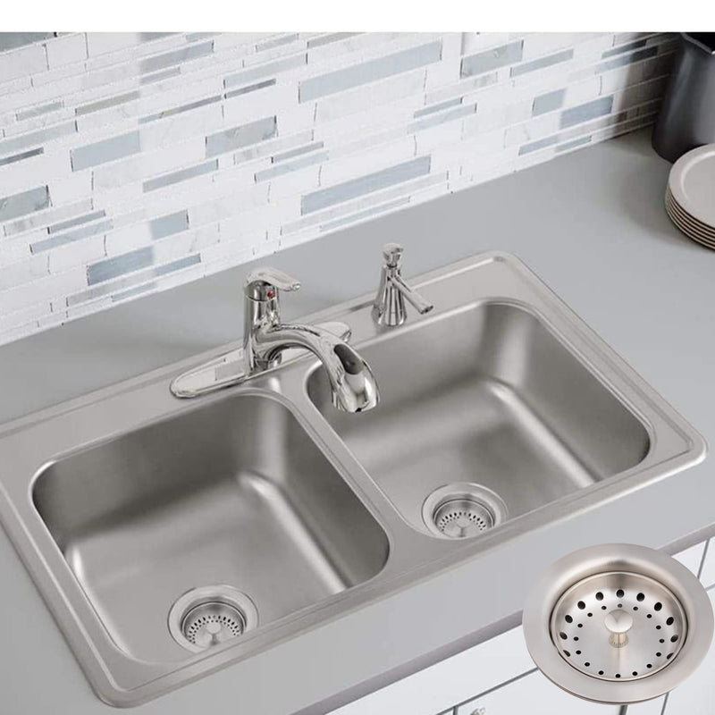 Artiwell 2-Pack Kitchen Sink Basket Strainer and Stopper, 3-1/2” Kitchen Drain Assembly with Strainer and Sink Stopper, Kitchen Sink Strainer with Stopper, Stainless (Brushed Nickel)