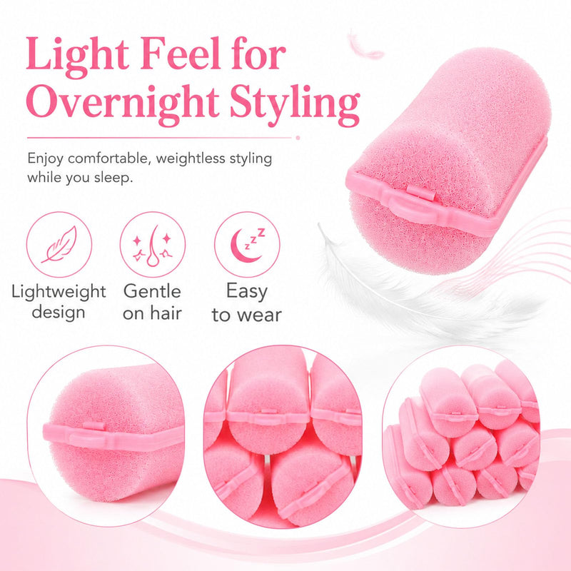 12 Pieces Foam Sponge Hair Rollers, Soft Sleeping Hair Curlers, Flexible No Heat Hair Styling Tool for Home Salon, Pink