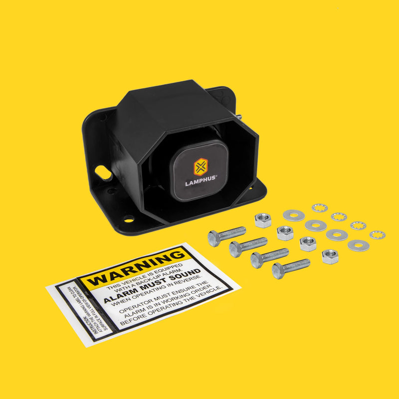 LAMPHUS Backup Sound Alarm for Pickup Truck [112dB] [SAE J994 Class A] [12V - 48V DC] [SoundAlert] Universal Reverse Back-Up Warning Beeper for Industrial Heavy Equipment Forklift Work Van Car Vehicle 112 dB