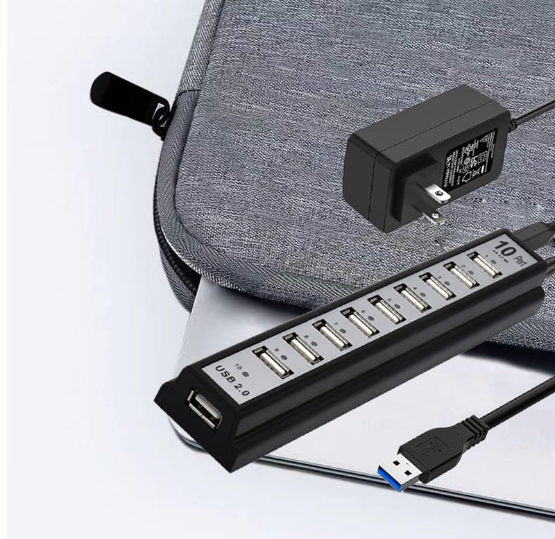 USB Hub 10-Ports, USB Hub Extender Network Splitter Adapter Fast Charging/Data Transfer with Powered, for MacBook, PC, Laptop, Mice, Keyboards USB Hub 10-Ports