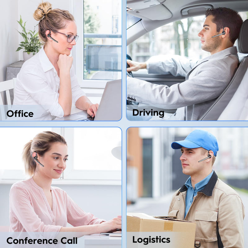 Bluetooth Headset 2 Pack V5.1 72H Talktime Wireless Headset for Cellphone | 500mah Charging Case,Mute Function,Dual Mic Noise Cancelling Hands-Free Bluetooth Earpiece for Office Driver (2)