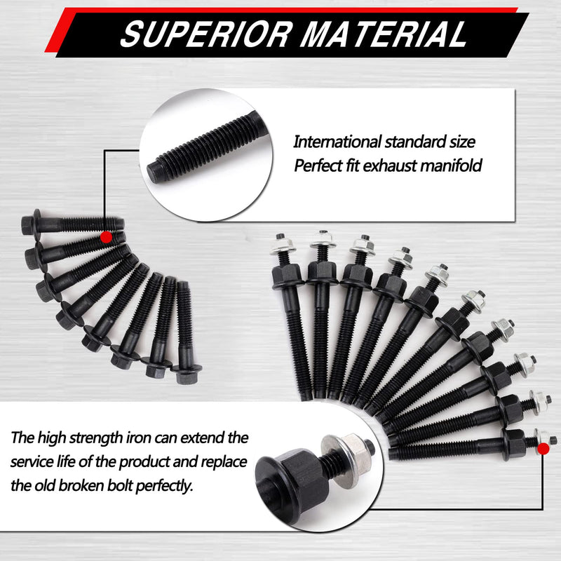 Exhaust Manifold Bolts & Studs Hardware Kit set Compatible for 2009-2020 Chrysler Dodge Ram 5.7L V8 Engines. Complete set Left + Right black