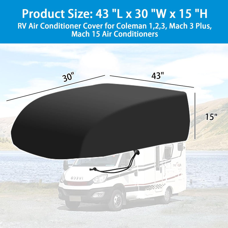 RV Camper Air Conditioner Cover Trailer AC Covers for RV Roof Unit, 600D Oxford Cloth Fits RecPro, TOSOT, FOGATTI 16K, Coleman Mach RV Air Conditioner Winter Covers for Outside - RV A/C Cover for Roof 43"L x 30"W x 15"H