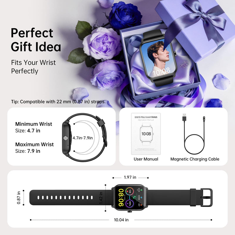 Tensky Smart Watch for Men & Women, 46mm HD Big Screen Fitness Tracker | iPhone/Android/Samsung, Answer & Make Call, Alexa Built-in, 101+ Sport Modes, Sleep/Heart Rate/SpO2 Monitor, 7-10 Day Battery Black 1.85