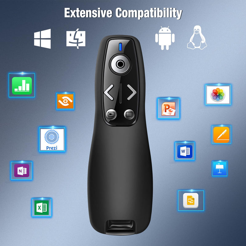 All-in-One Wireless Presentation Clicker with Red Light & Volume Remote Control- USB&Type-C PPT Remote Compatible with Mac/Windows/Laptop/Computer - Ideal for Powerpoint, Business, Classroom USB A/C