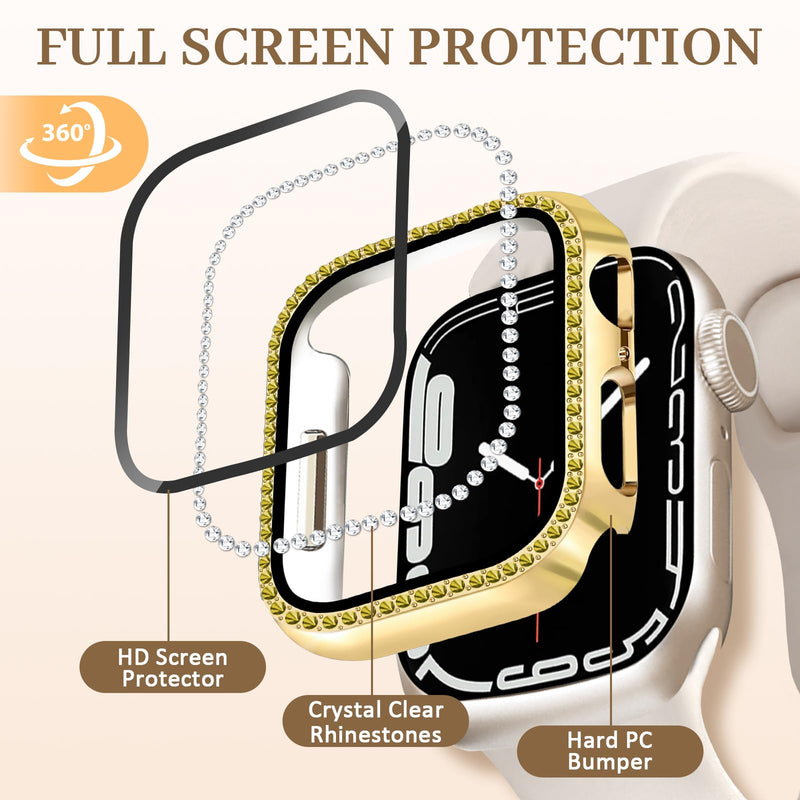 JR.DM Bling Case Compatible with Apple Watch Series 4/5/6/SE/SE2/SE3 HD Screen Protector 40mm, Women Sparkling Diamond Rhinestone Bumper Protective Face Cover for iWatch Accessories, Gold A1-1pcs-Gold 40 Mm for Series 6/5/4/se/se2/se3