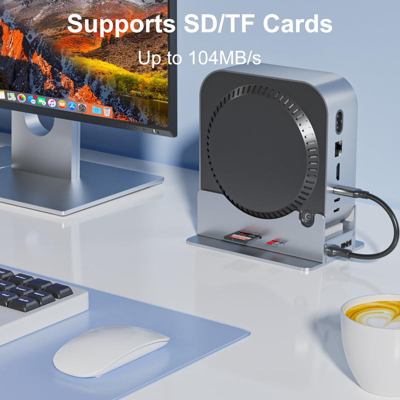  [AUSTRALIA] - Mac mini M4 Dock & Stand with 4K60Hz HDMI and DisplayPort, M.2 NVMe SSD Enclosure, 4 USB-A Ports, SD/TF Card Reader 9 in 1 Hub for Mac mini M4/M4 Pro - Silver