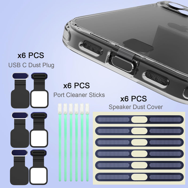 Anti-Lost USB C Port Dust Plug with Speaker Cover for iPhone 17 Pro Max | 6 PACK USB C Dust Plug and Speaker Dust Cover, USB C Charging Port Protector, Compatible with iPhone 17 Pro Max, Dark Blue for 17 Pro Max