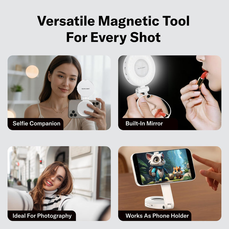 Magnetic Phone Selfie Light - Ring Lights Mirror Phone Attachment | Compatible for iPhone MagSafe Android with Magnetic Ring - Portable LED Fill Light for Selfies Camera Photo Video Recording 1 Pack