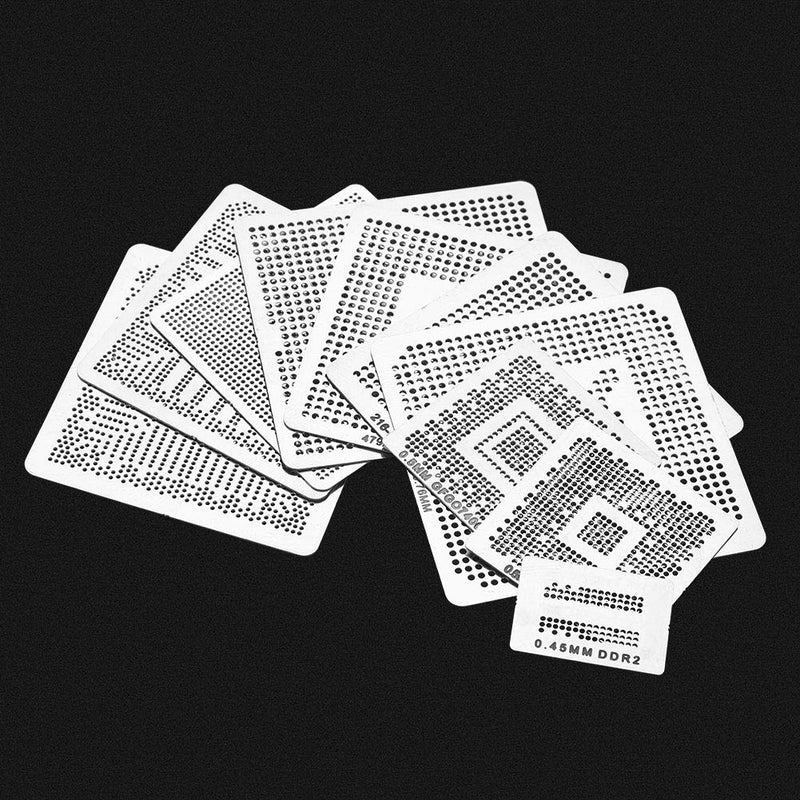 BGA Reballing Stencils, 130pcs BGA Universal Reballing Rework Net Stencils Steel Template Mesh Directly Heat Set Kit