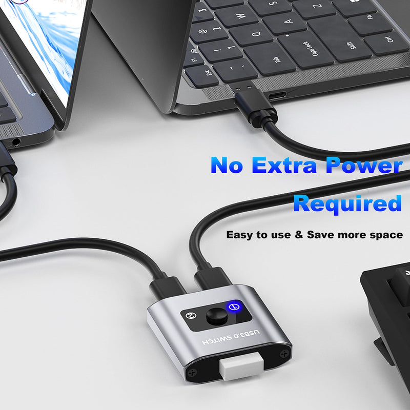 USB 3.0 Switch, Bi-Directional USB Switch 1 in 2 Out/ 2 in 1 Out, Aluminum USB Switcher 2 Computers Share USB Devices for Printer, Keyboard, Scanner, Mouse - Compatible with Mac/Win/Linux