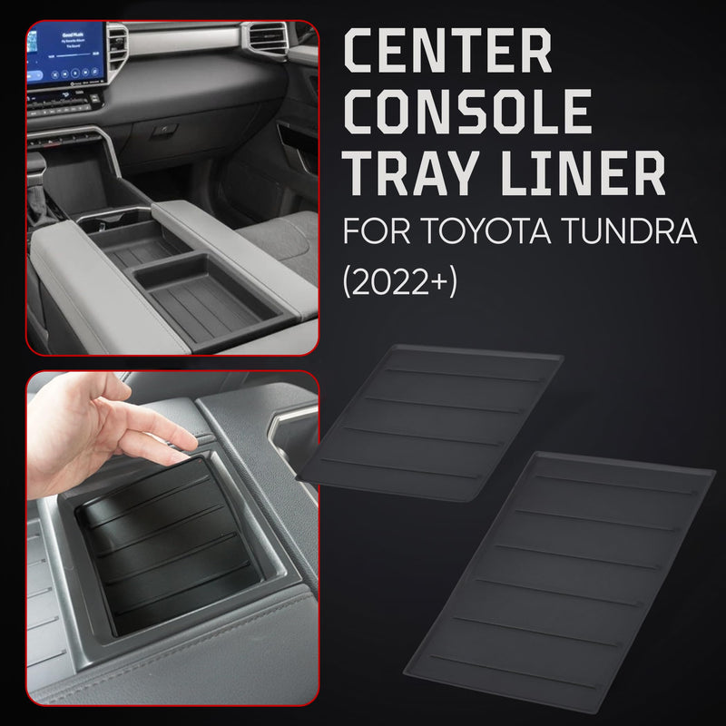 AJT DESIGN Center Console Tray Liner for Toyota Tundra (2022+) & Sequoia (2023+) | Non-Slip Mat & Anti-Rattle Center Console Organizer Tray - 2 Piece | Easy Installation-Made in USA Pack of 2 2022+ Tundra SR, SR5, Limited & 2023+ Sequoia