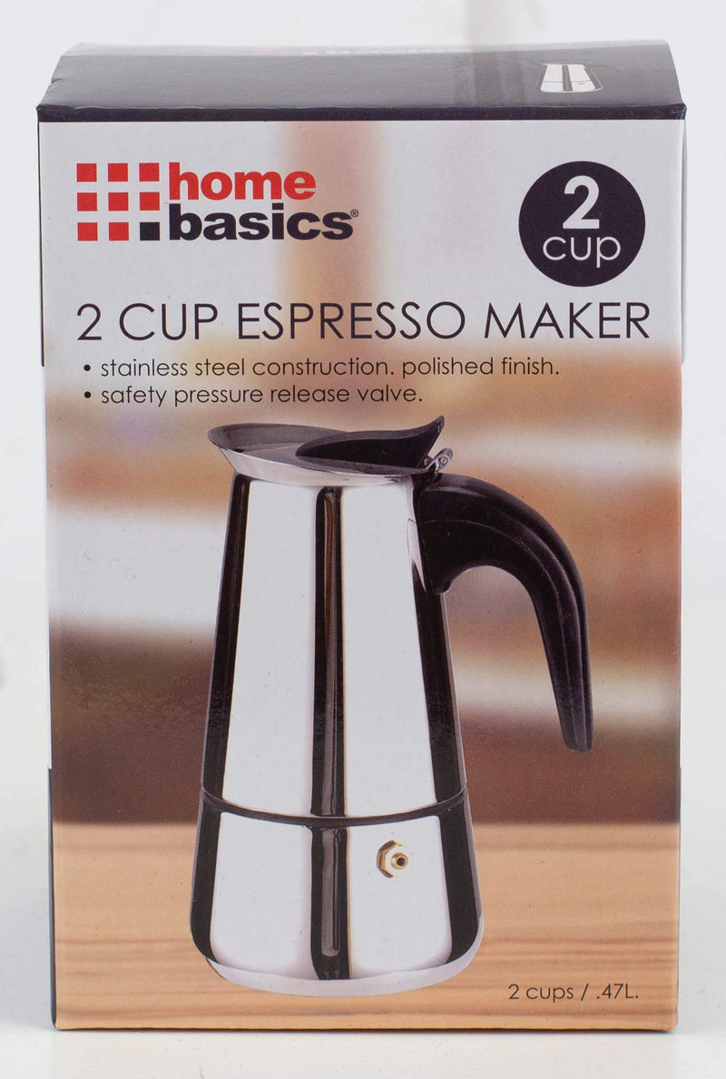 Home Basics EM00248 2 Cup Stainless Steel Espresso Maker, Silver
