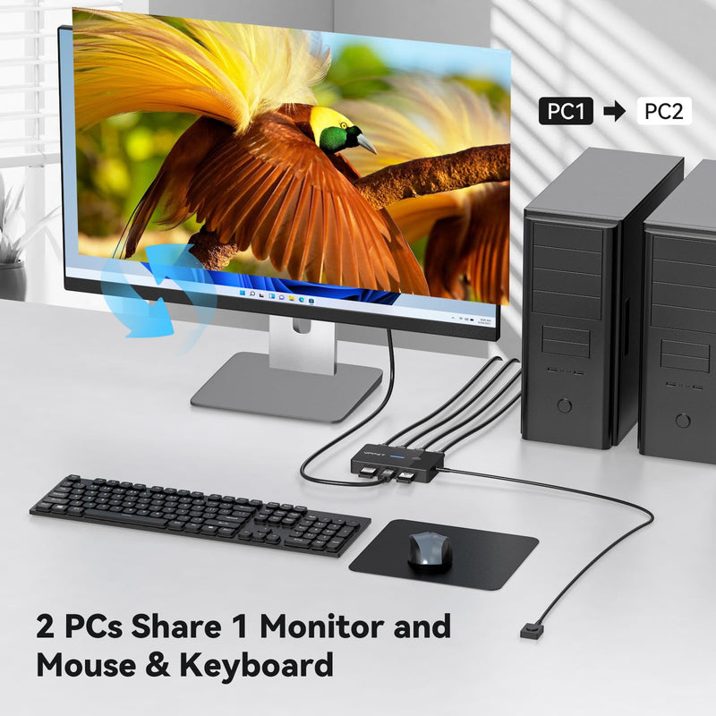 HDMI KVM Switch 1 Monitors 2 Computers 4K@60Hz USB KVM Switches 2 Ports for 2 PC Sharing Single Monitor and Keyboard Mouse with Wired Extend Controller Plug and Play Black