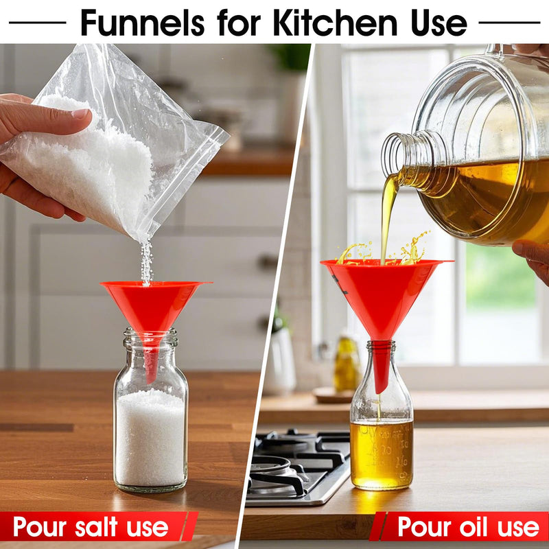 DEDC Oil Funnels, Gas Funnels, Plastic Funnel Set for Car, Automotive, Kitchen, Mini Small Large Red (4pcs Gas Plastic Funnel) 4pcs Gas Plastic Funnel