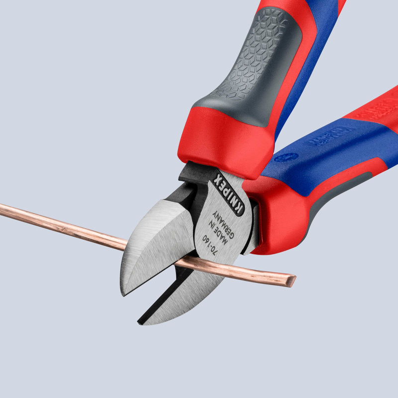 KNIPEX 70 02 160 Comfort Grip Diagonal Cutters Multi-component Grips, Blue/Red 160mm atramentized Solid