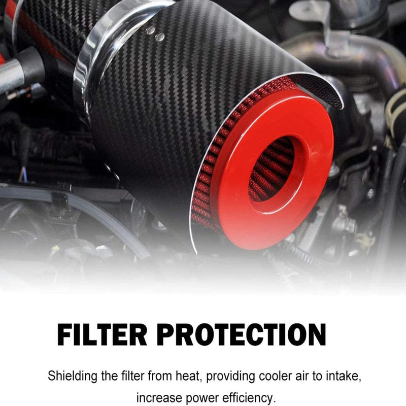 RULLINE Universal Air Intake Filter Cover Heat Shield Stainless Steel Carbon Fiber Cover compatible with 2.5-3.5" Cone Filter
