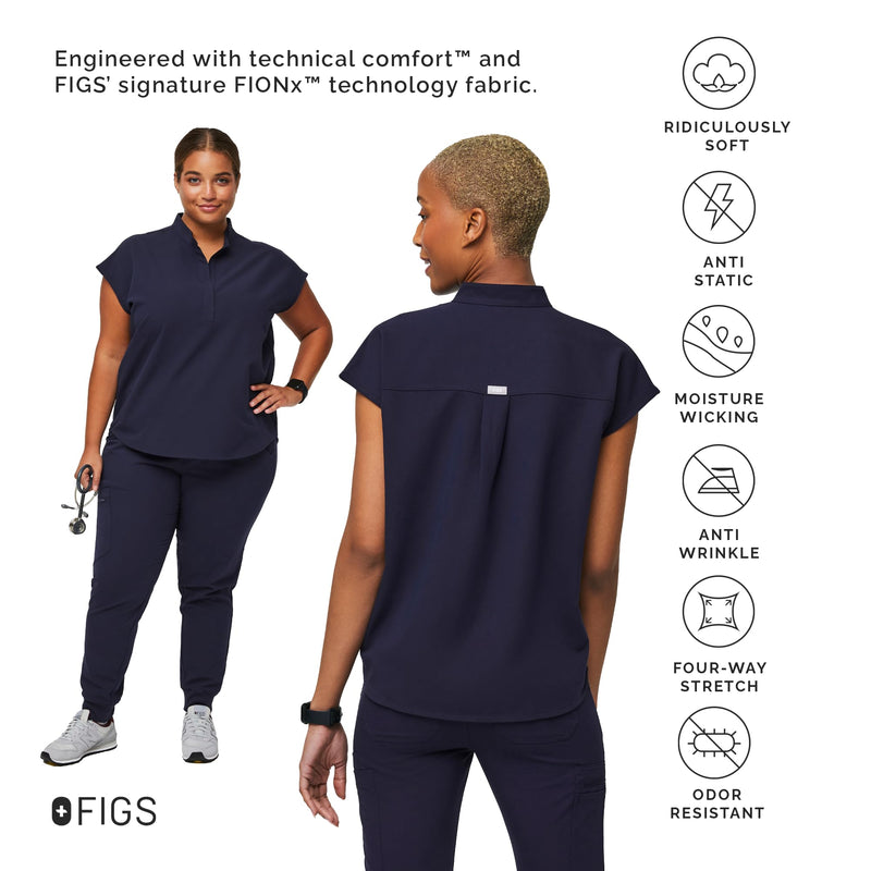FIGS Rafaela Oversized Scrub Top for Women — Navy Blue, S