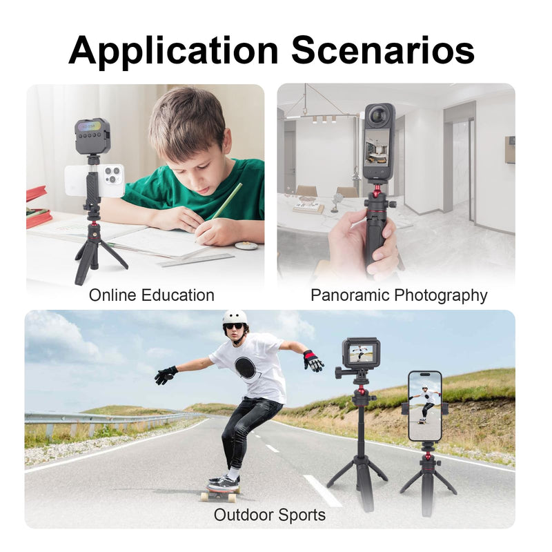 Extendable Mini Tripod Selfie Stick Kits, Vlogging Tripod Camera Handheld with 360° Ball Head/Cold Shoe/3-Section Adjustment, Desktop Camera Stand for Phone/DSLR Action Cams (SY028)