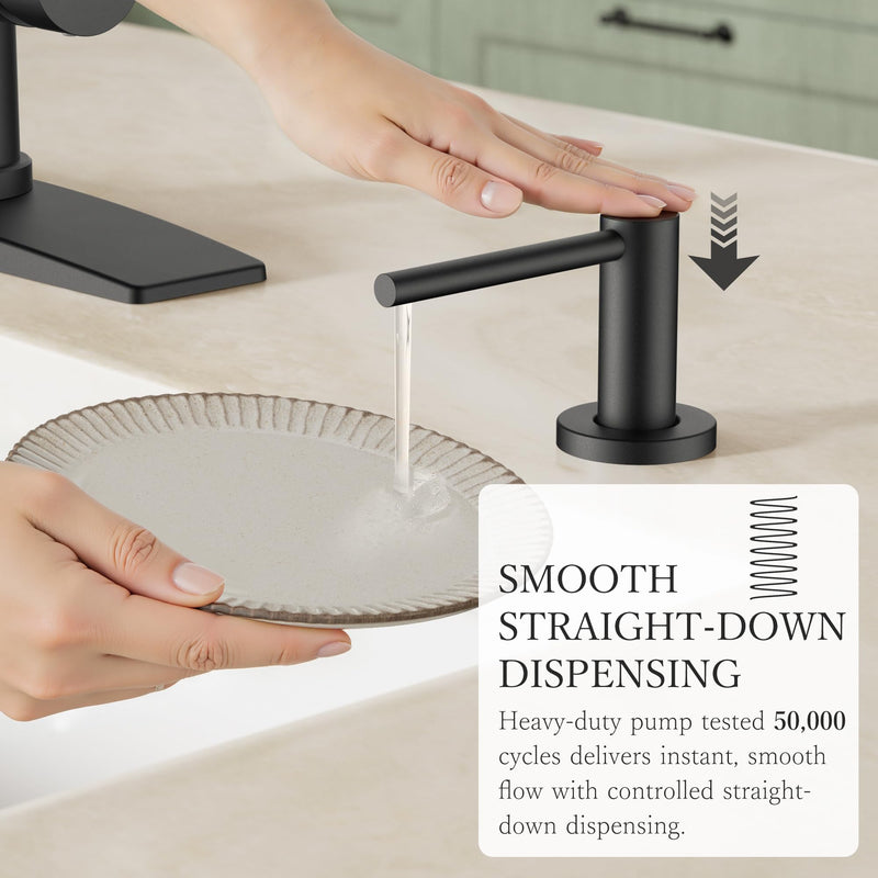FORIOUS Soap Dispenser for Kitchen Sink, Black Stainless Steel Liquid Dish Soap Dispenser Pump with Top Refill 17oz Soap Bottle, Built in Sink Lotion Dispenser for Kitchen Countertop Matte Black