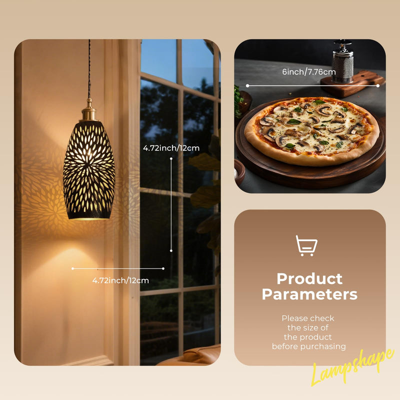 Metal Pendant Lamp Shade, Chandeliers Cover Mini Oval Light Shade Replacement Lampshade Only Light Fixtures for Kitchen Island 1-Pack, 7.8" Height x 4.5" Diameter (Chrysanthemum Pattern) Chrysanthemum Pattern