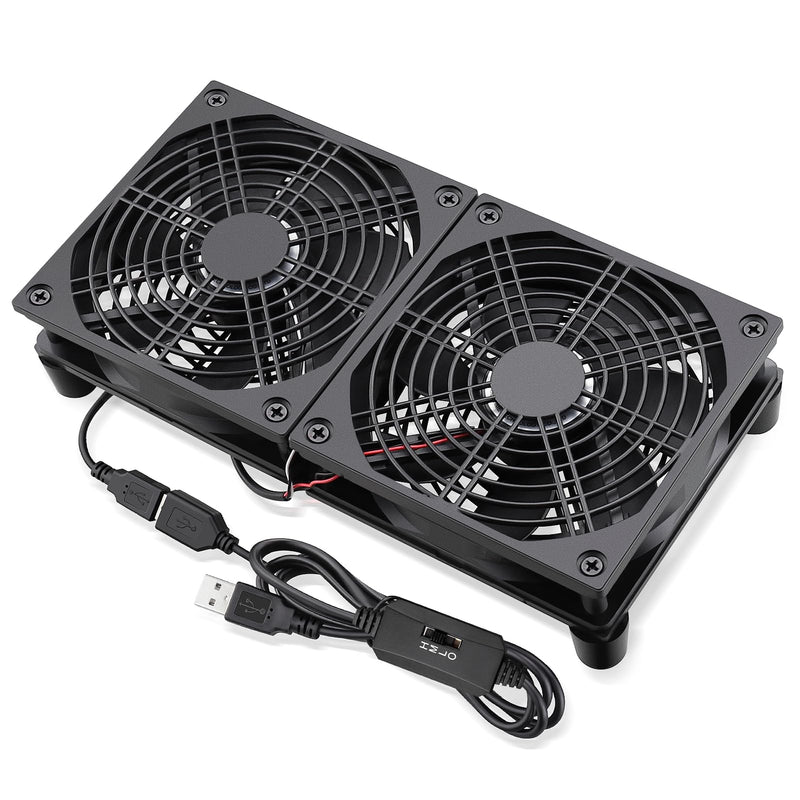 GDSTIME 240mm Router Fan Cooler with L/M/H Speed Control DC 5V USB Powered | Quiet Dual 120mm USB Computer Fan, for Router, Modem, Receiver, DVR, PlayStation, Xbox, Amplifier, Laptop, AV Cabinet Cooling 240mm USB Fan